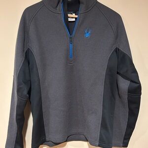 Men's Spyder Gray and Black Quarter-Zip Pullover Sweatshirt Medium Sweater